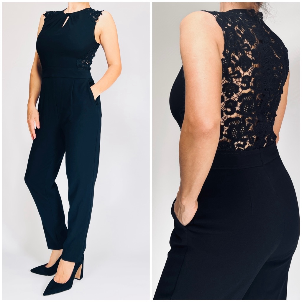Rebecca Taylor Womans Jumpsuit Black Lace Back Jumpsuit Size 4